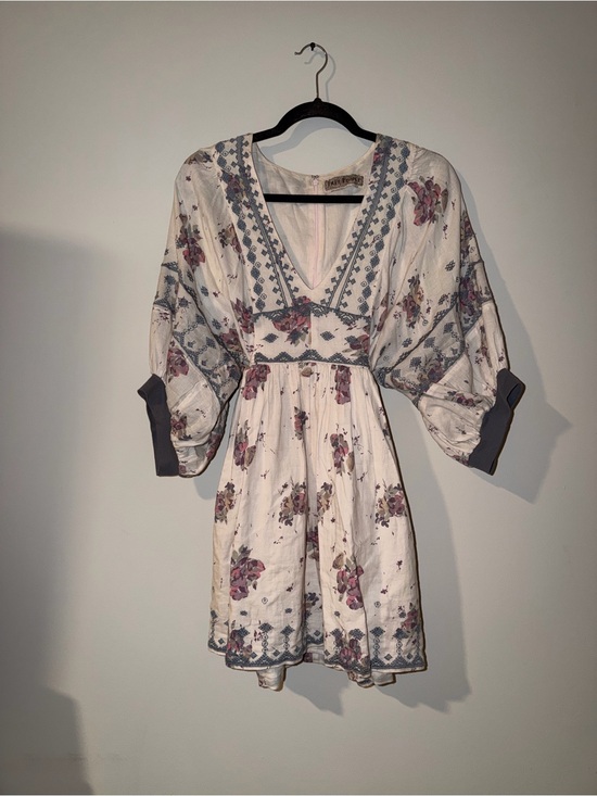 Free People Dresses & Skirts - Free People Cream Mini Dress with Dusty Rose & Muted Blue Floral